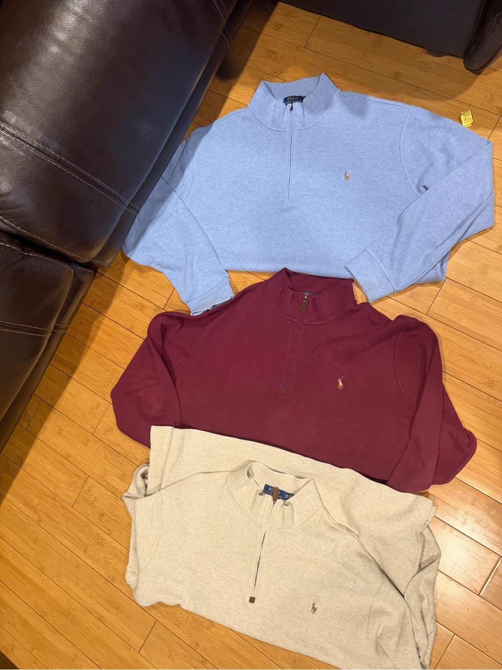 Ralph Lauren Men’s Quarter-Zip Sweaters in Light Blue, Burgundy & Cream